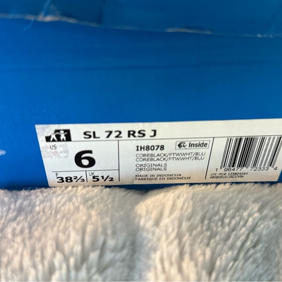ADIDAS SL 72 RS SHOES KIDS SIZE 6 CORE BLACK/WHT/BLU BRAND NEW IN BOX - Picture 7 of 15